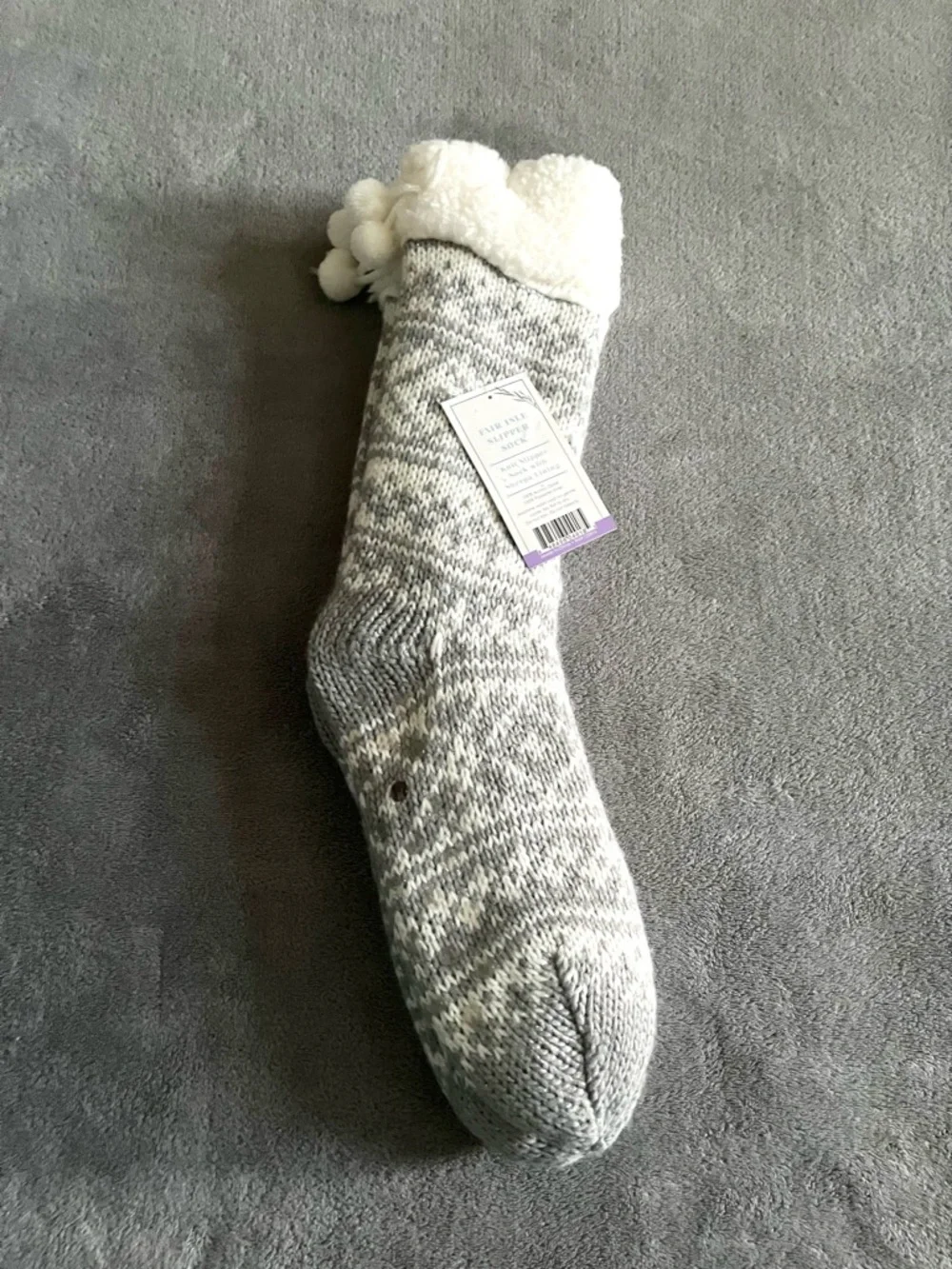 Fair Isle Knit Sherpa Lined Slippers Socks With Grippers